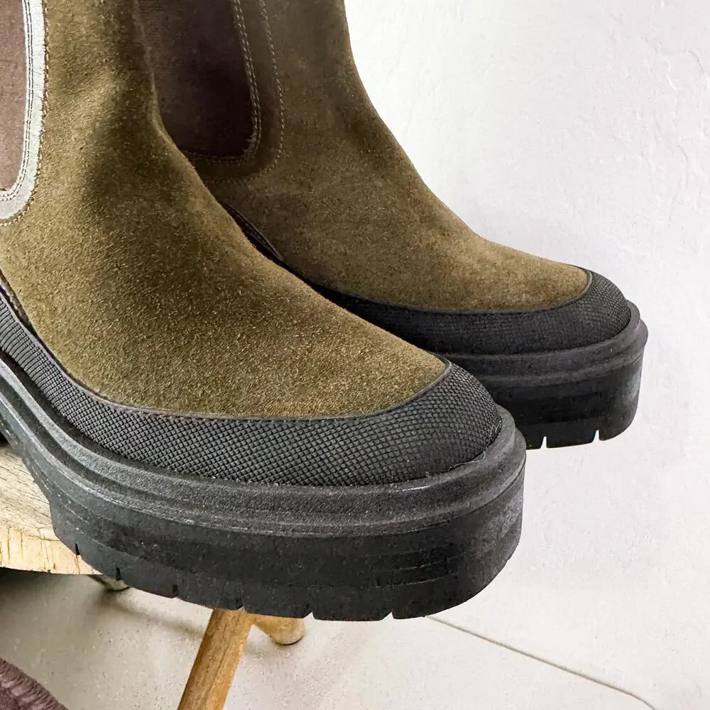 Sam Edelman Lulia Leather Suede Chelsea Lug Sole Platform Combat Boots 7.5 NWT
